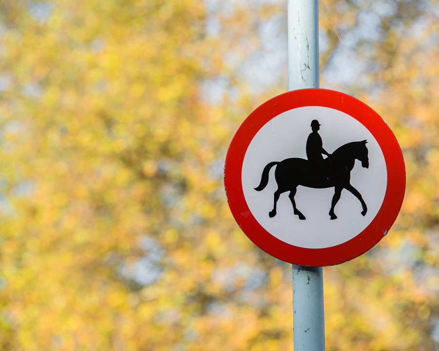 Road sign with horse patrol icon